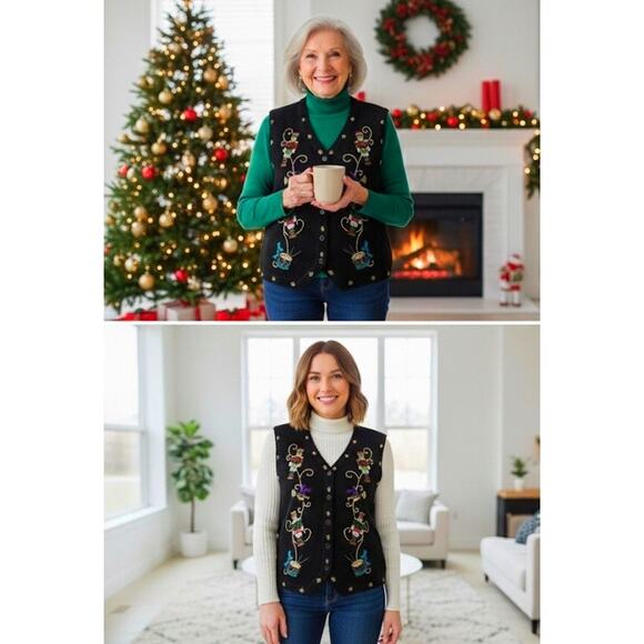 Holiday Sweater Vest Arriviste Woman Black Embellished Size 1X - Picture 6 of 6